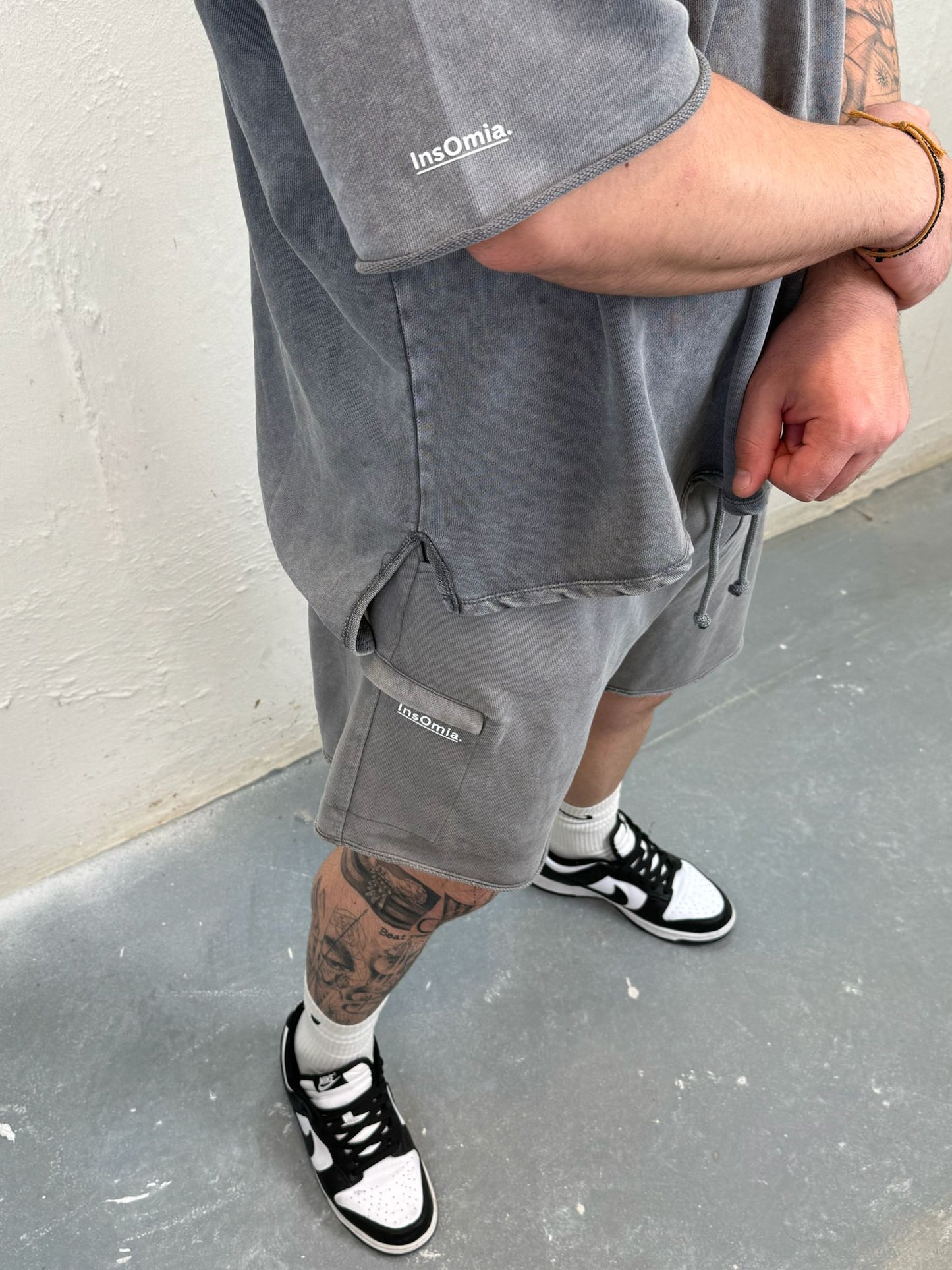 InsOmia Washed Grey Shorts Set – Long Back Edition