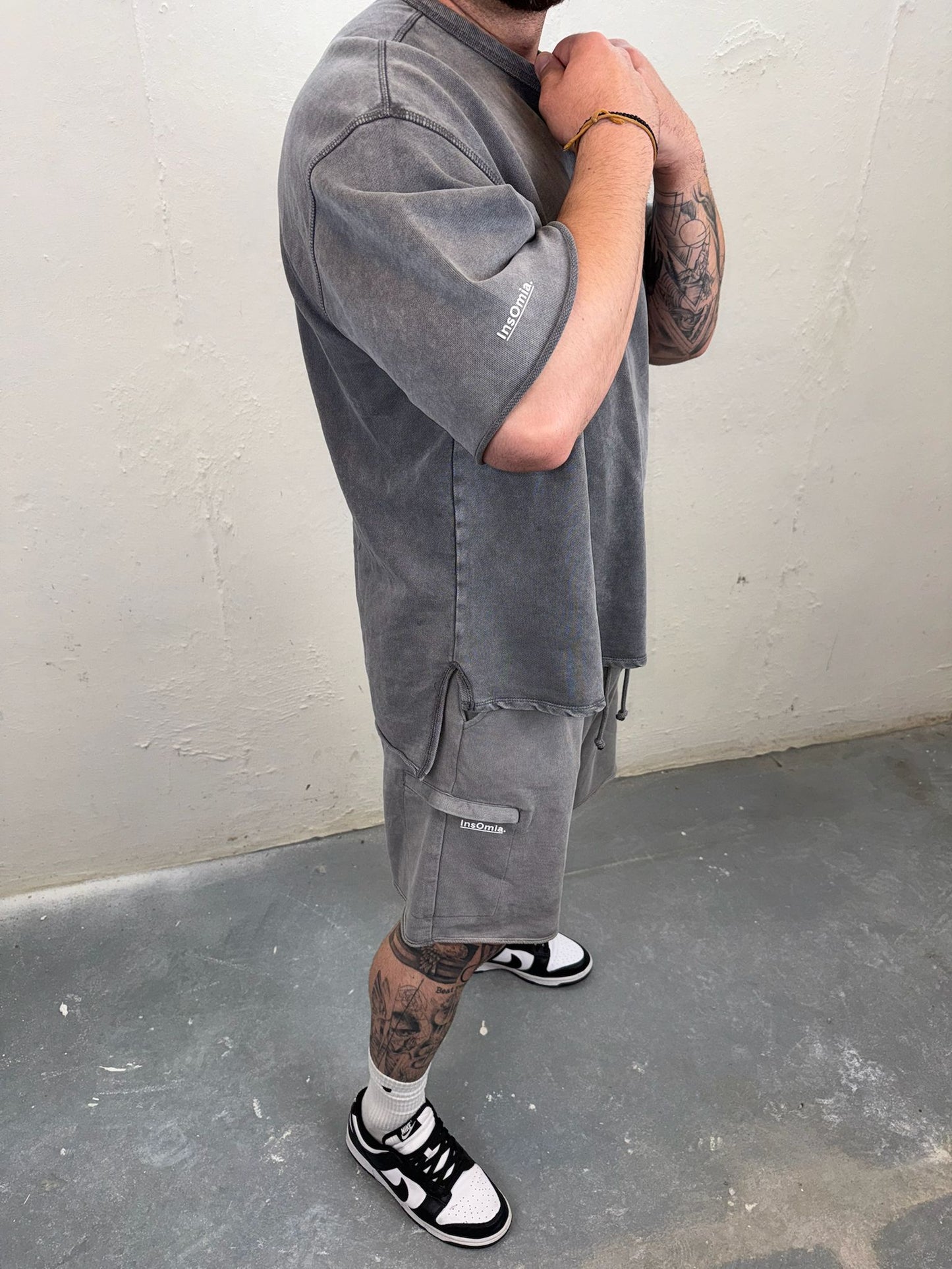 InsOmia Washed Grey Shorts Set – Long Back Edition