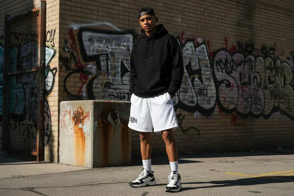 InsOmia mesh short- white(black sign) - InsOmia