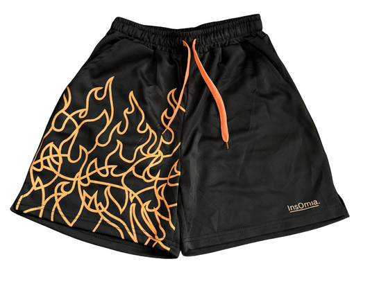 InsOmia collection, Orange Flame Mesh Shorts