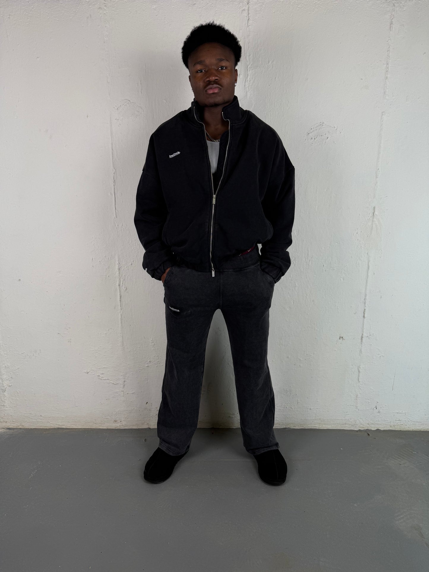 InsOmia Signature Jacket, Mock Neck Oversized Drop Shoulder Garment Dyed Jacket