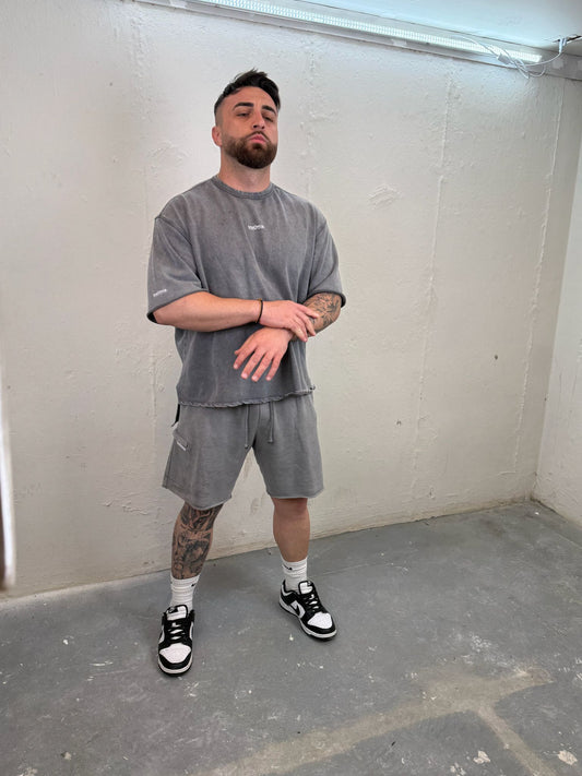 InsOmia Washed Grey Shorts Set – Long Back Edition