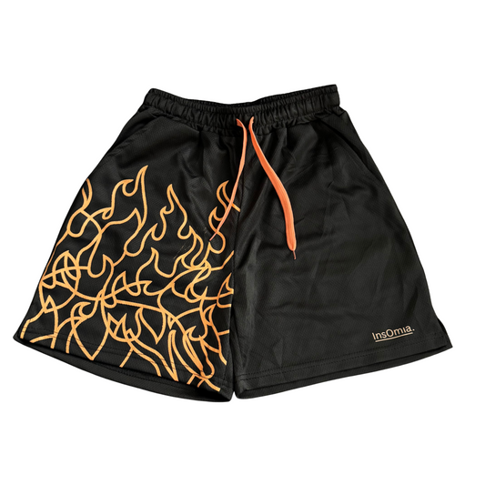InsOmia collection, Orange Flame Mesh Shorts