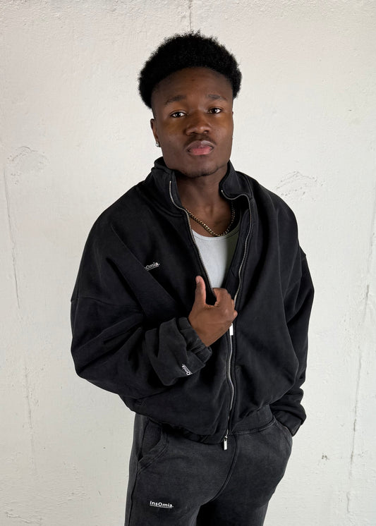 InsOmia Signature Jacket, Mock Neck Oversized Drop Shoulder Garment Dyed Jacket