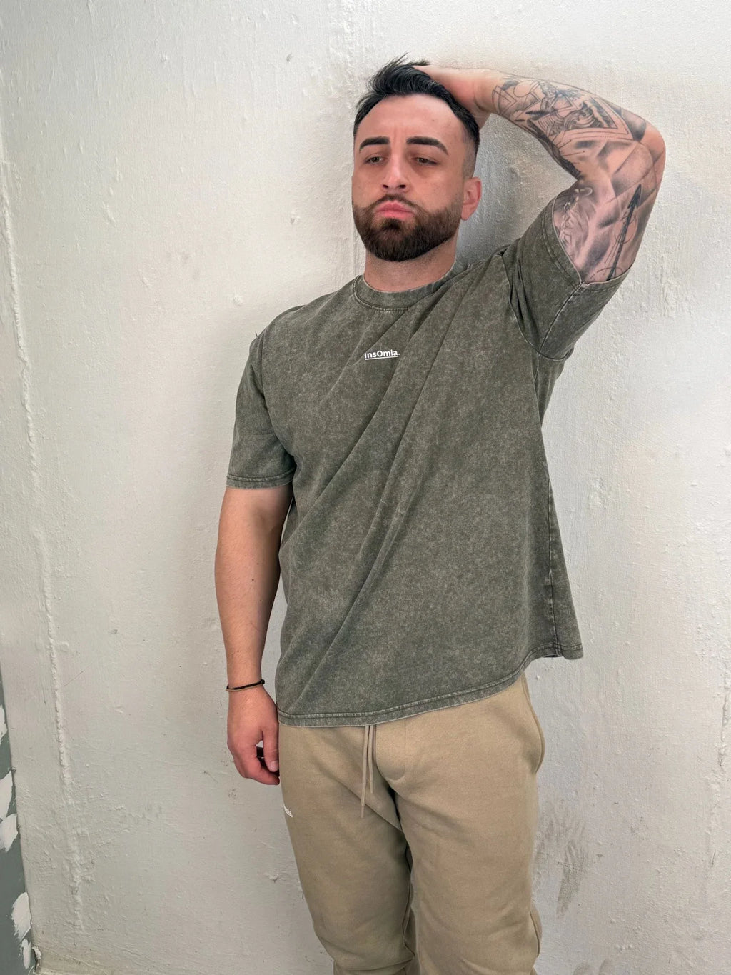 InsOmia Signature Garment Dyed t-shit 230GSM, Color Army Green - InsOmia