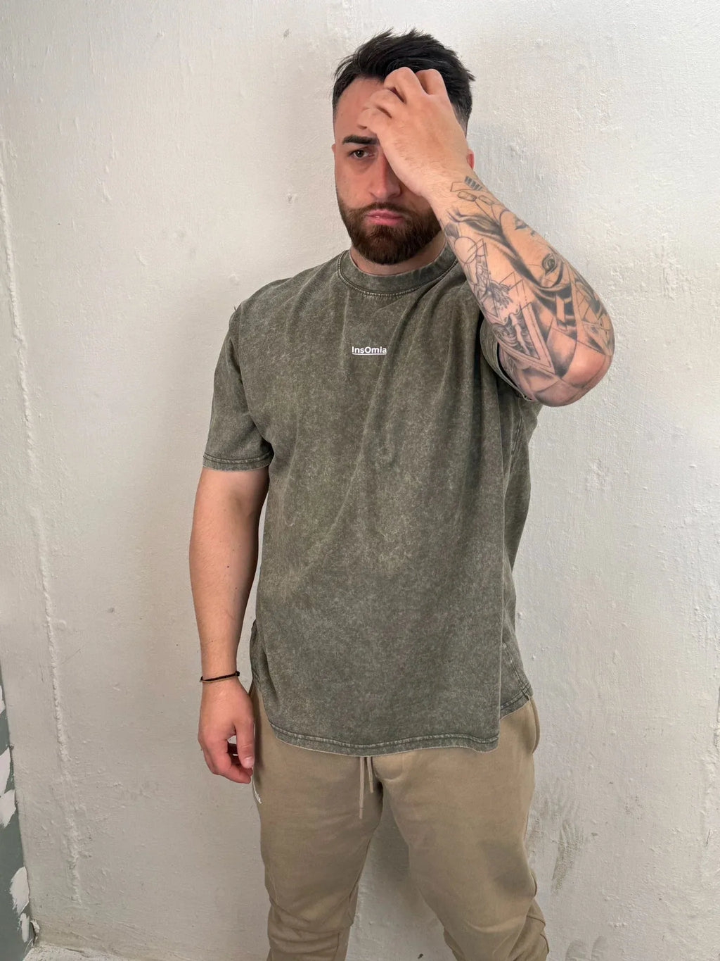 InsOmia Signature Garment Dyed t-shit 230GSM, Color Army Green - InsOmia