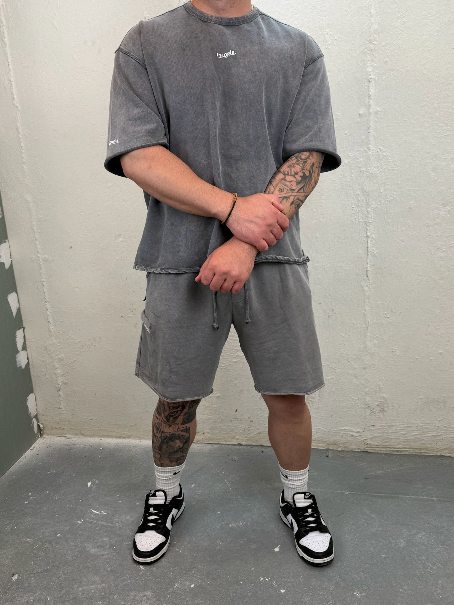 InsOmia Washed Grey Shorts Set – Long Back Edition