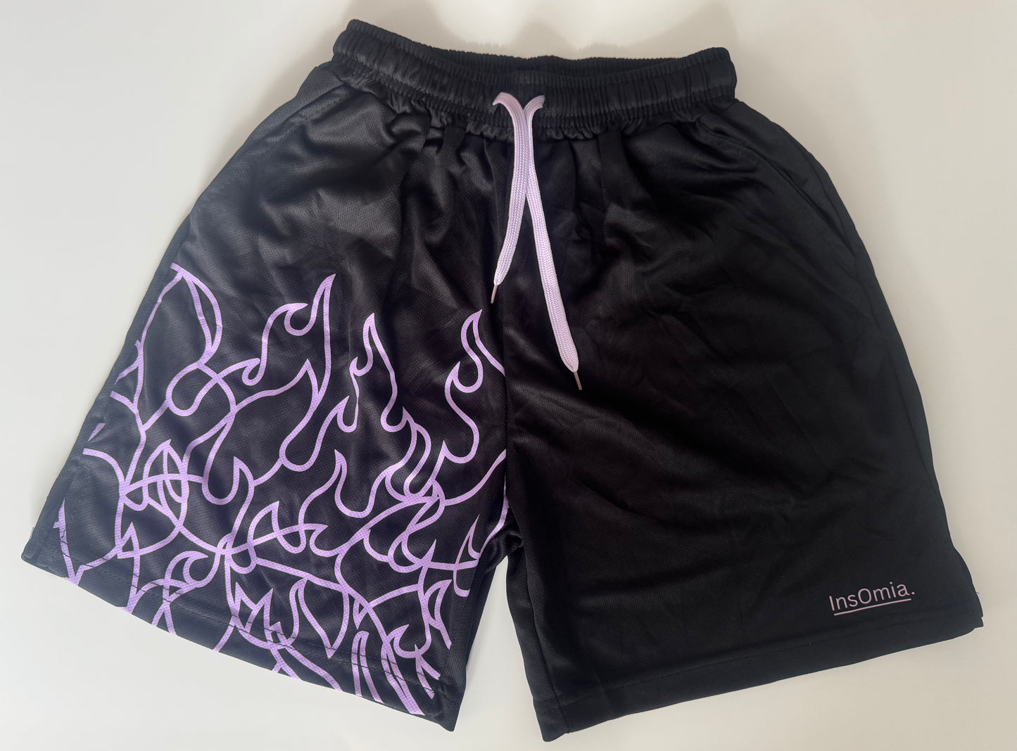 InsOmia collection, Purple Flame Mesh Shorts