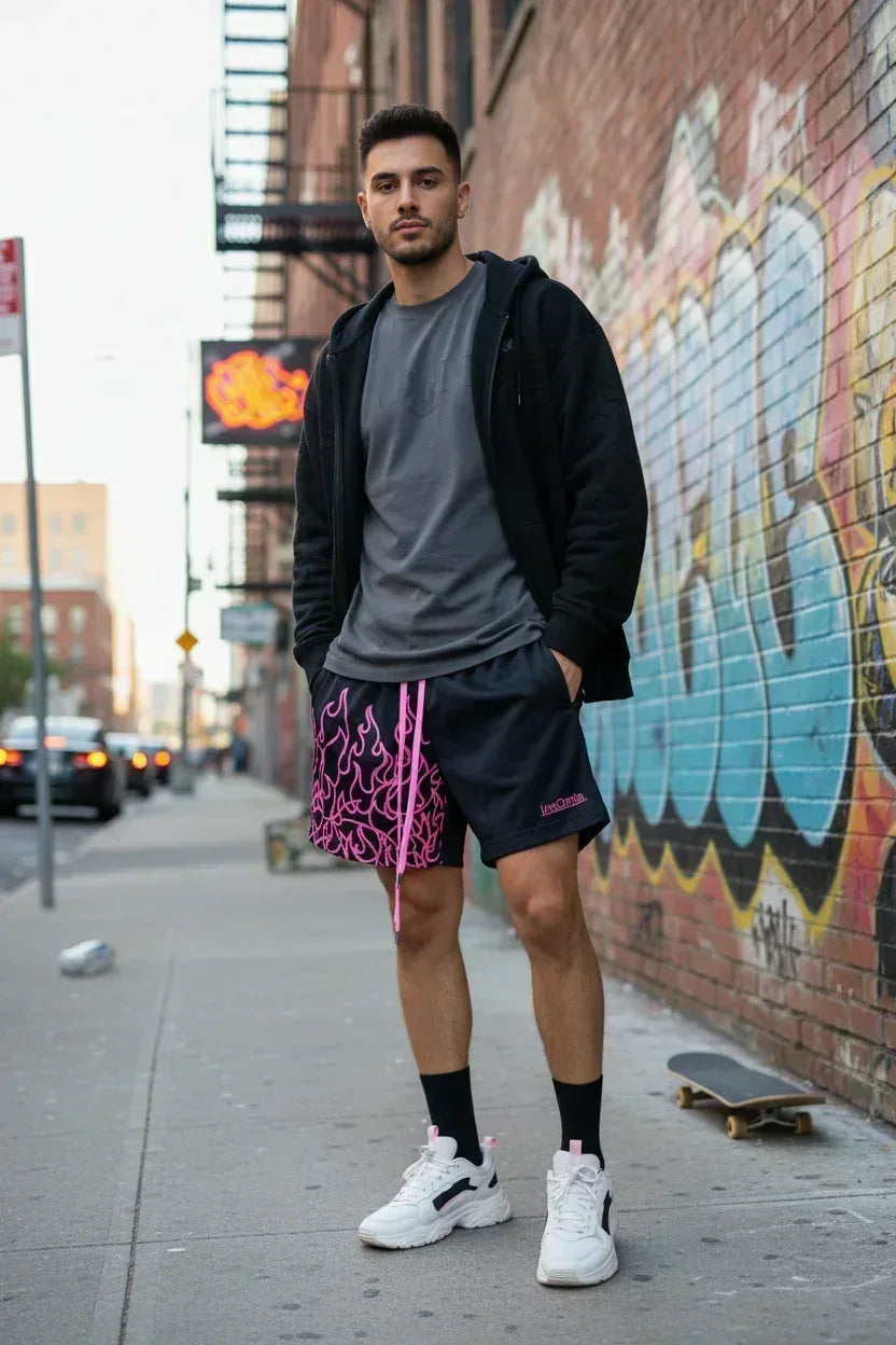InsOmia collection, Pink Flame Mesh Shorts - InsOmia