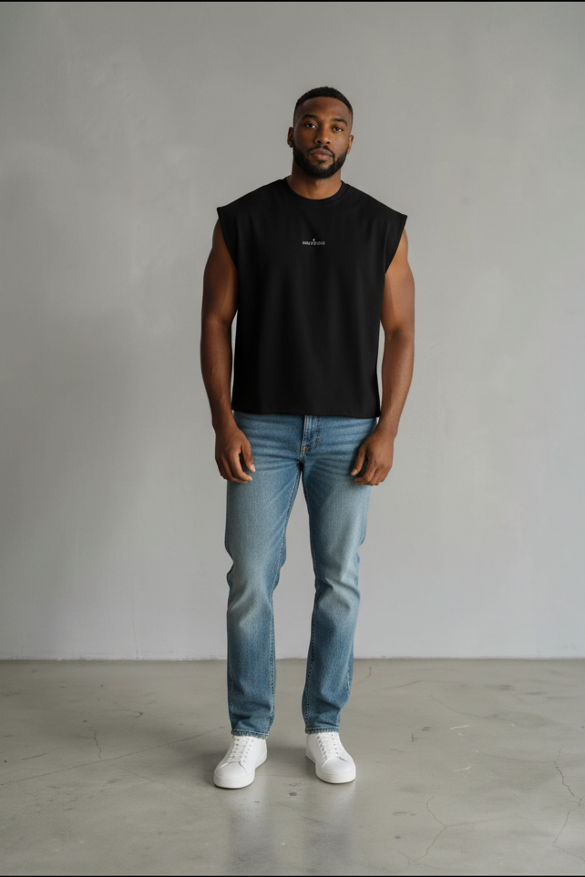 Black Raw Cut Sleeveless Tee