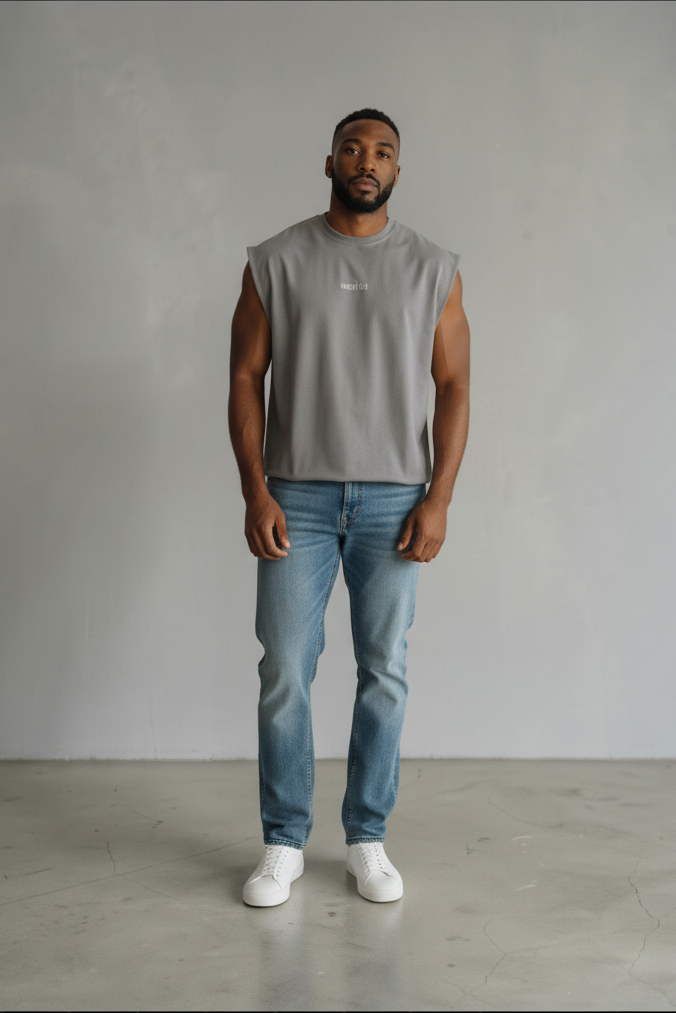Gray Raw Cut Sleeveless Tee - Color Change