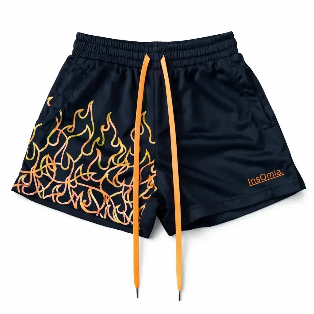 InsOmia collection, Orange Flame Mesh Shorts - InsOmia