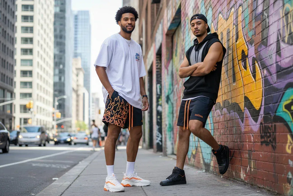 InsOmia collection, Orange Flame Mesh Shorts - InsOmia
