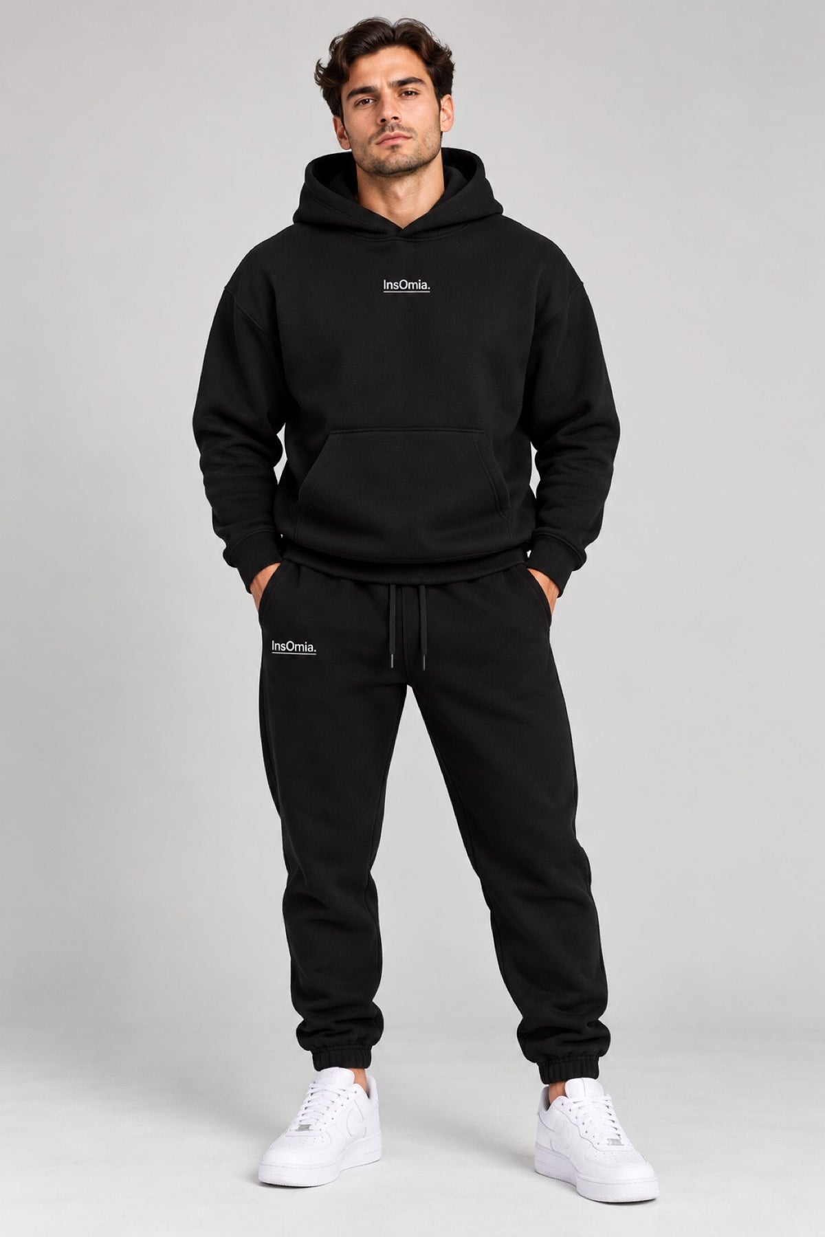 InsOmia sweatsuit set in Black, front view
